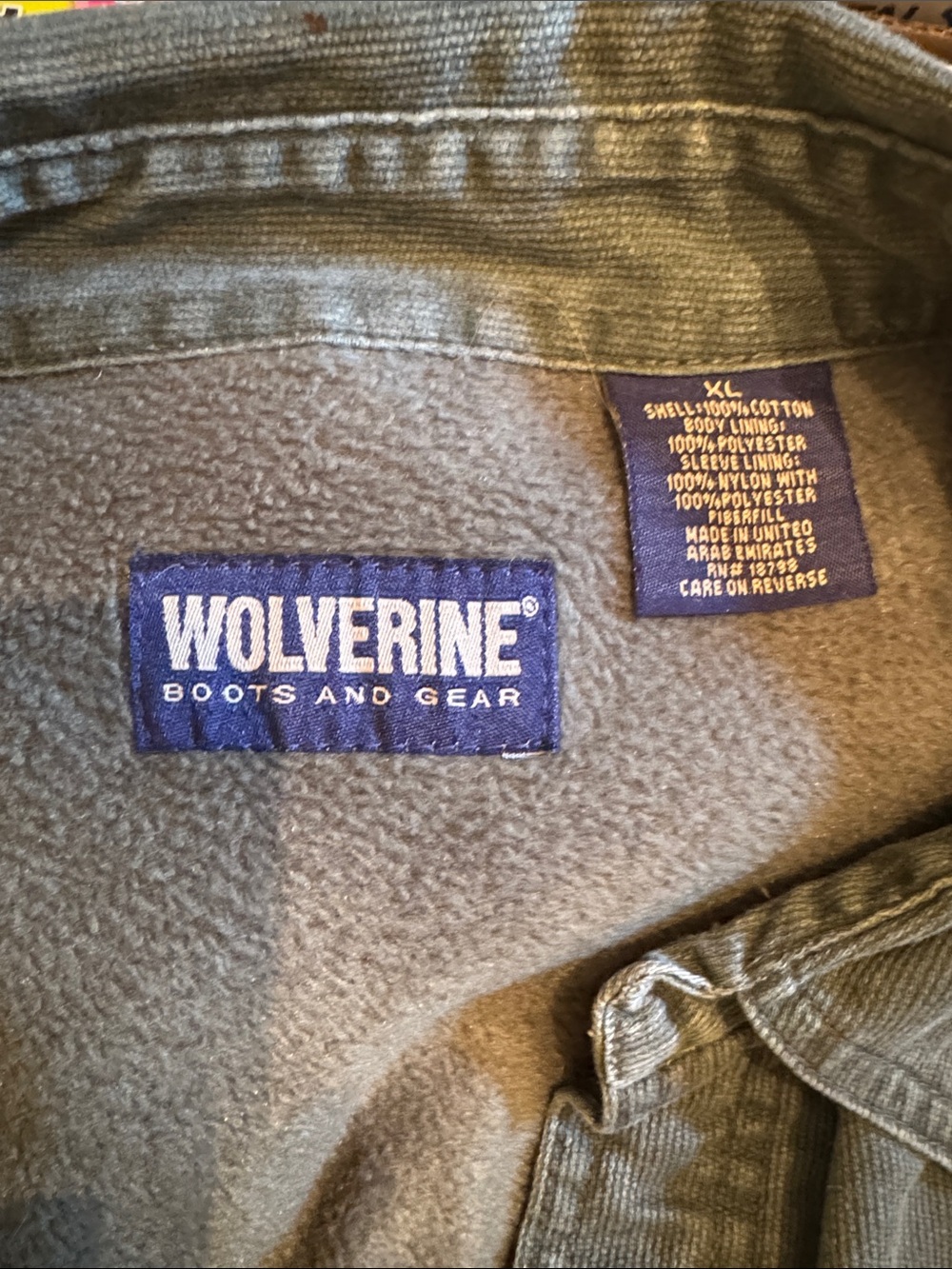 Wolverine Olive Green Fleece-Lined Utility Jacket small pin stripes